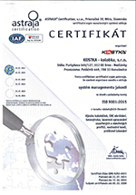 Certifikát ČSN EN ISO 9001:2015